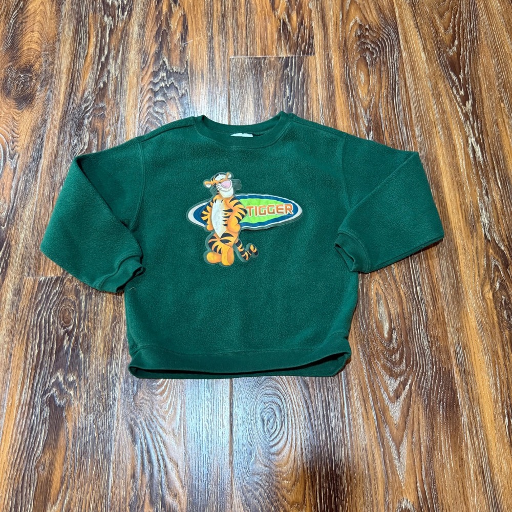 Disney Store Vintage S Tigger Fleece Sweatshirt Kids Hunter Green Crewneck FLAW